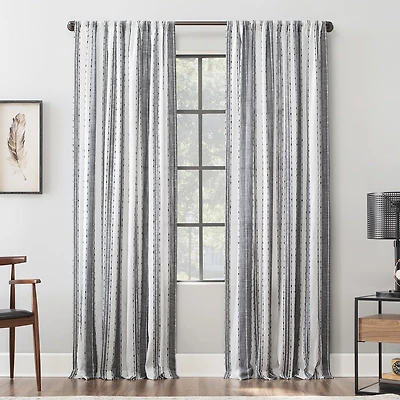 Archaeo Slub Texture Stripe Cotton Rod Pocket Light-Filtering Single Curtain Panel