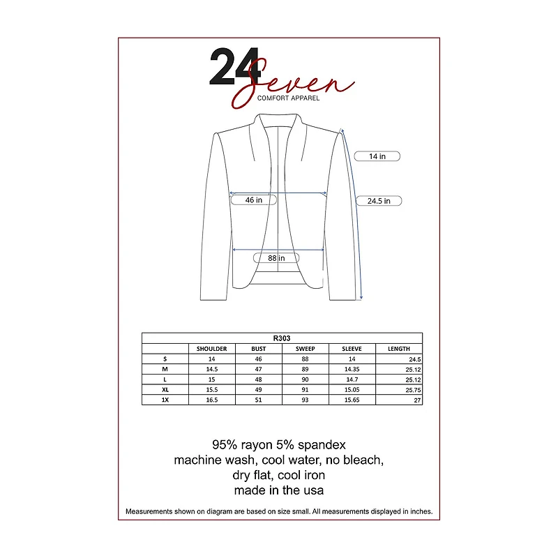 24/7 Comfort Apparel 3/4 Length Sleeve Open Cardigan