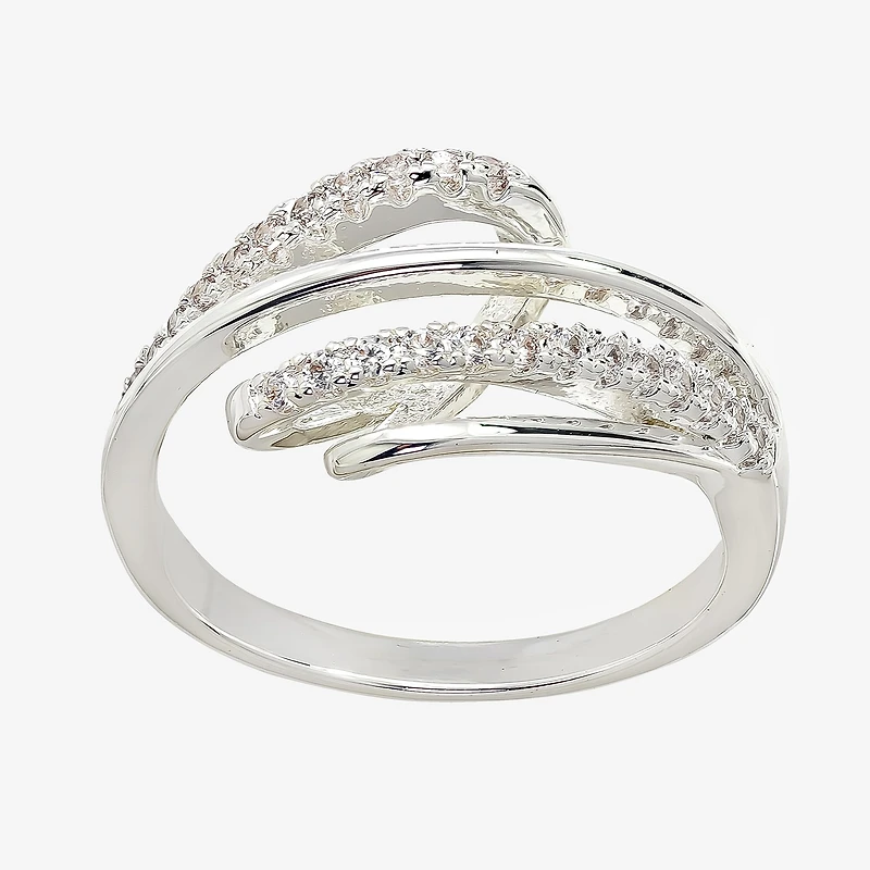 Sparkle Allure Womens 2MM Cubic Zirconia Pure Silver Over Brass Crossover Band