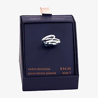 Sparkle Allure Womens 2MM Cubic Zirconia Pure Silver Over Brass Crossover Band