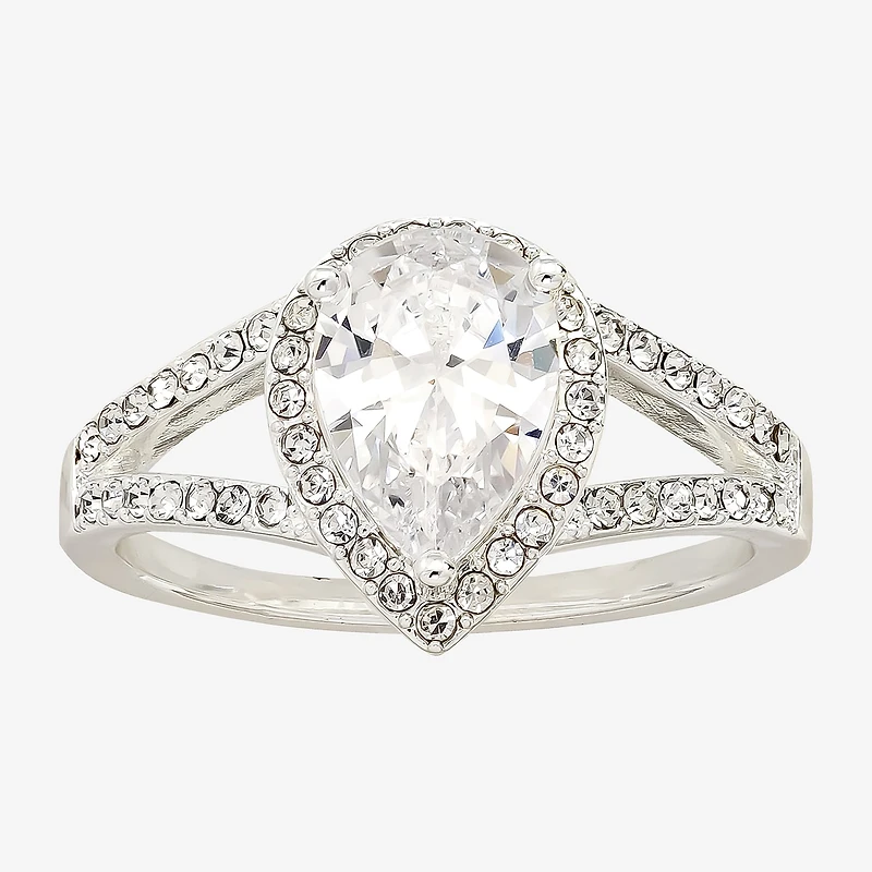 Sparkle Allure Womens Cubic Zirconia Pure Silver Over Brass Pear Engagement Ring