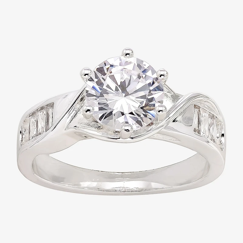 Sparkle Allure Womens Cubic Zirconia Pure Silver Over Brass Round Engagement Ring