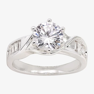 Sparkle Allure Womens Cubic Zirconia Pure Silver Over Brass Round Engagement Ring