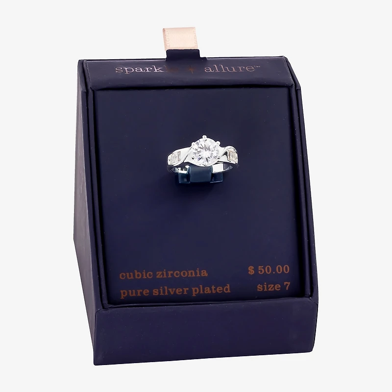 Sparkle Allure Womens Cubic Zirconia Pure Silver Over Brass Round Engagement Ring
