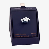 Sparkle Allure Womens Cubic Zirconia Pure Silver Over Brass Round Engagement Ring