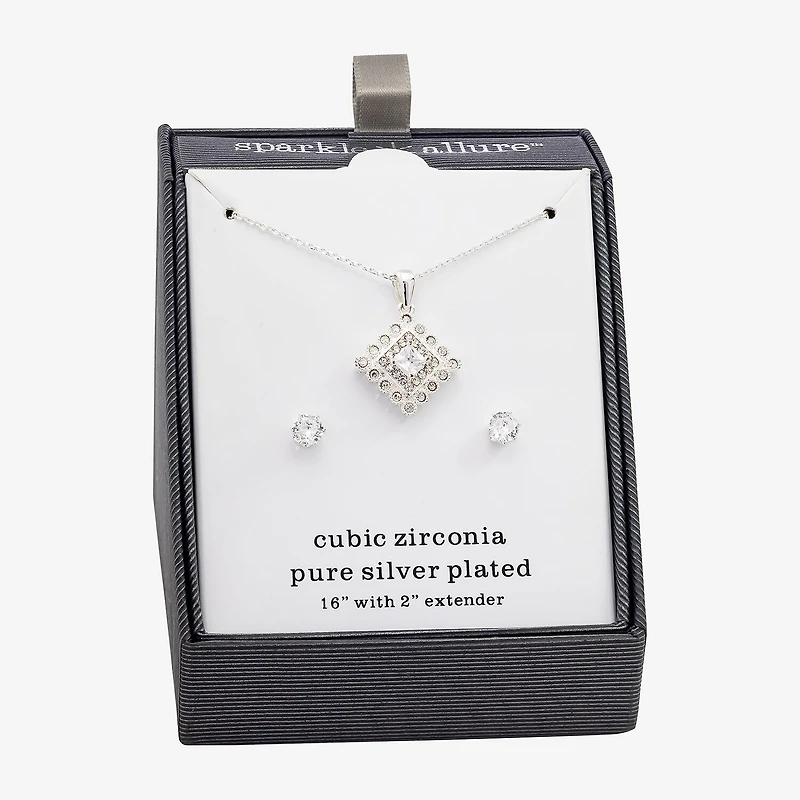 Sparkle Allure Womens Cubic Zirconia Pure Silver Over Brass Diamond 2-pc. Jewelry Set