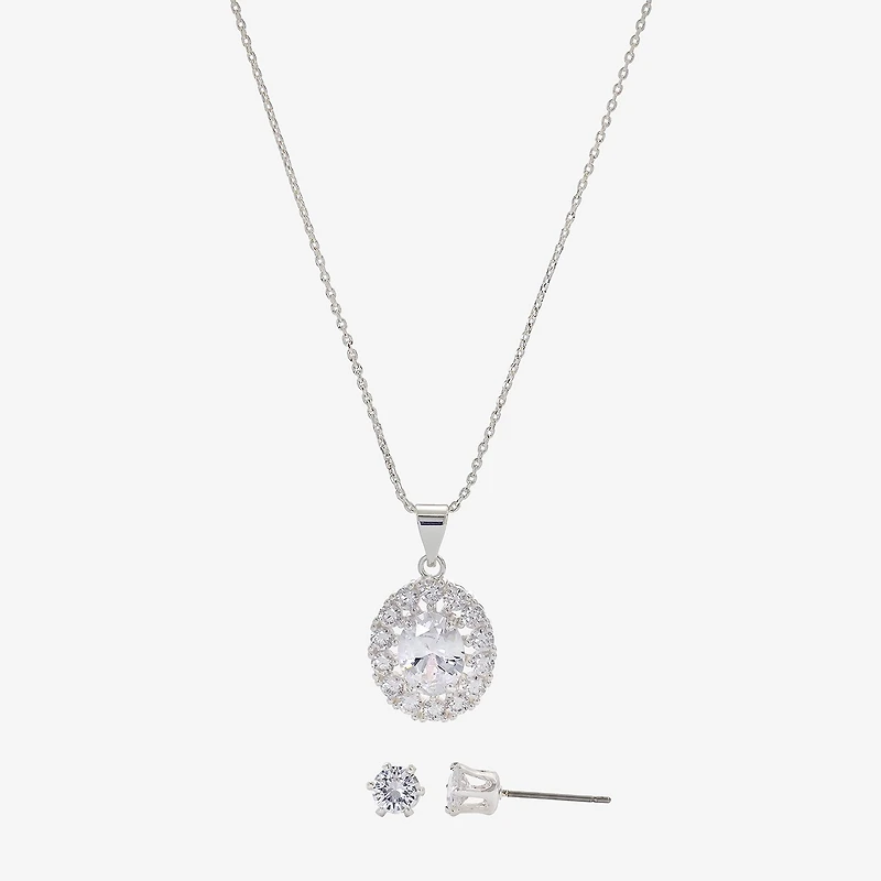 Sparkle Allure Womens Cubic Zirconia Pure Silver Over Brass Oval 2-pc. Jewelry Set