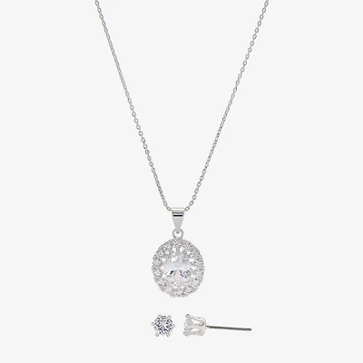Sparkle Allure Womens Cubic Zirconia Pure Silver Over Brass Oval 2-pc. Jewelry Set