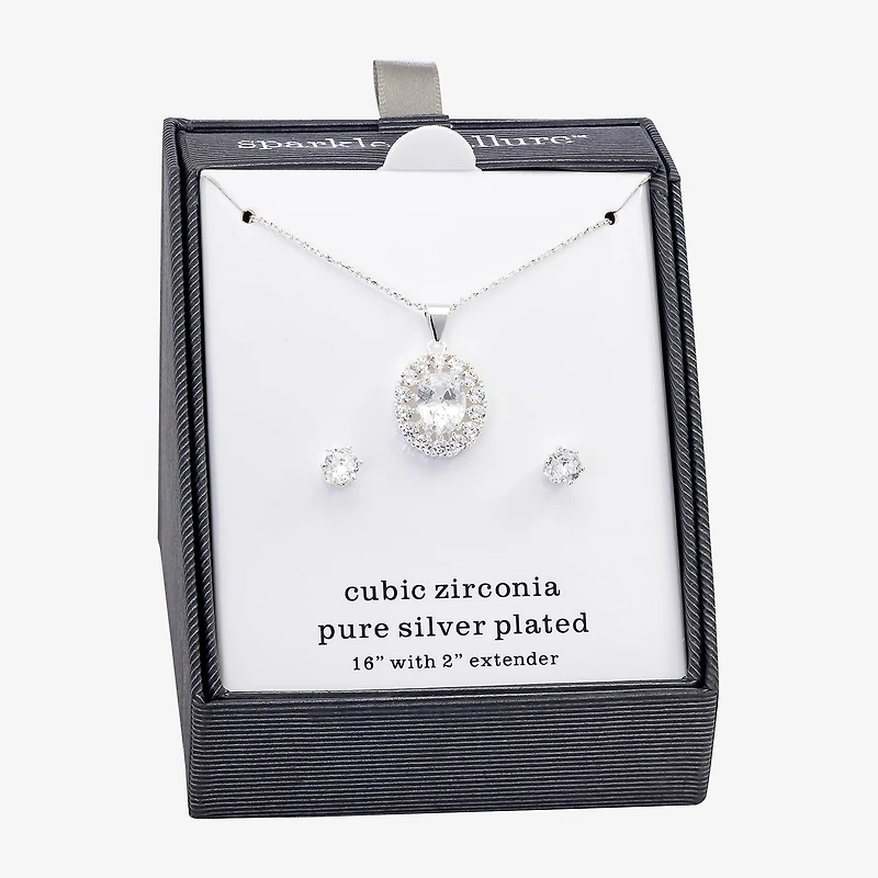 Sparkle Allure Womens Cubic Zirconia Pure Silver Over Brass Oval 2-pc. Jewelry Set