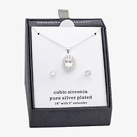 Sparkle Allure Womens Cubic Zirconia Pure Silver Over Brass Oval 2-pc. Jewelry Set