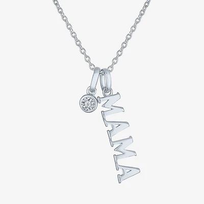Diamond Accent "Mama" (G-H / Si2-I1) Womens Lab Grown White Sterling Silver 18 Inch Pendant Necklace