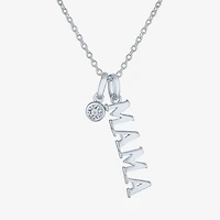 Diamond Accent "Mama" (G-H / Si2-I1) Womens Lab Grown White Sterling Silver 18 Inch Pendant Necklace