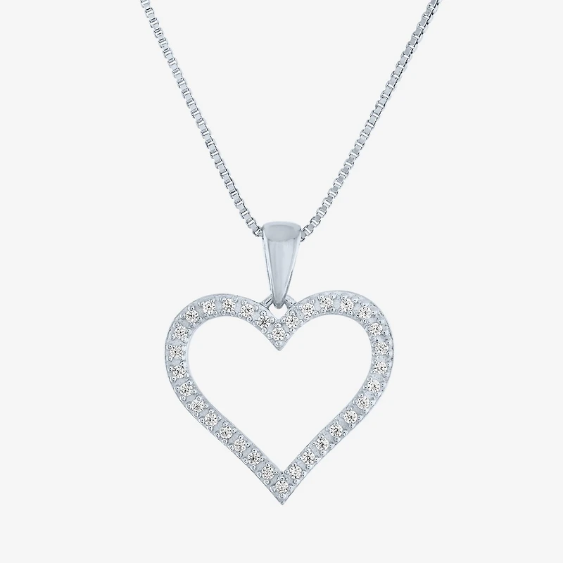 (G-H / I1-I2) Womens 1/10 CT. T.W. Lab Grown White Diamond Sterling Silver Heart 18 Inch Pendant Necklace