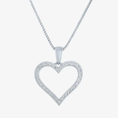 (G-H / I1-I2) Womens 1/10 CT. T.W. Lab Grown White Diamond Sterling Silver Heart 18 Inch Pendant Necklace