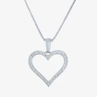 (G-H / I1-I2) Womens 1/10 CT. T.W. Lab Grown White Diamond Sterling Silver Heart 18 Inch Pendant Necklace