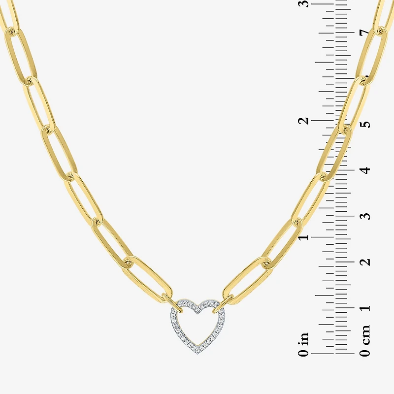 (G-H / I1-I2) Womens 1/10 CT. T.W. Lab Grown White Diamond 14K Gold Over Silver Heart 18 Inch Pendant Necklace