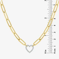 (G-H / I1-I2) Womens 1/10 CT. T.W. Lab Grown White Diamond 14K Gold Over Silver Heart 18 Inch Pendant Necklace