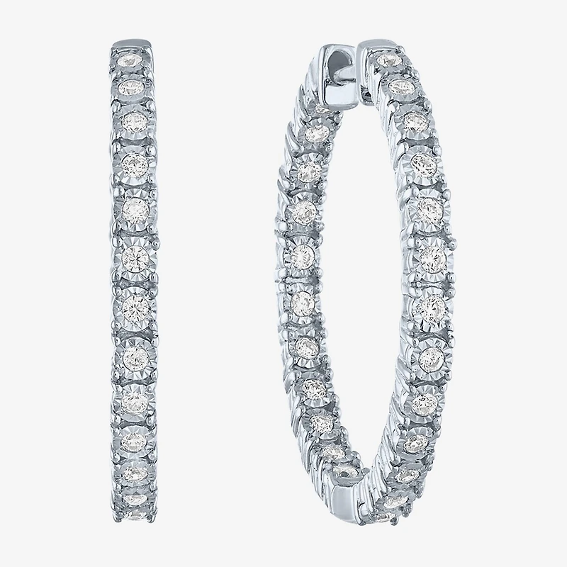 (G-H / I1-I2) Womens 1/2 CT. T.W. Lab Grown White Diamond Sterling Silver 25mm Hoop Earrings