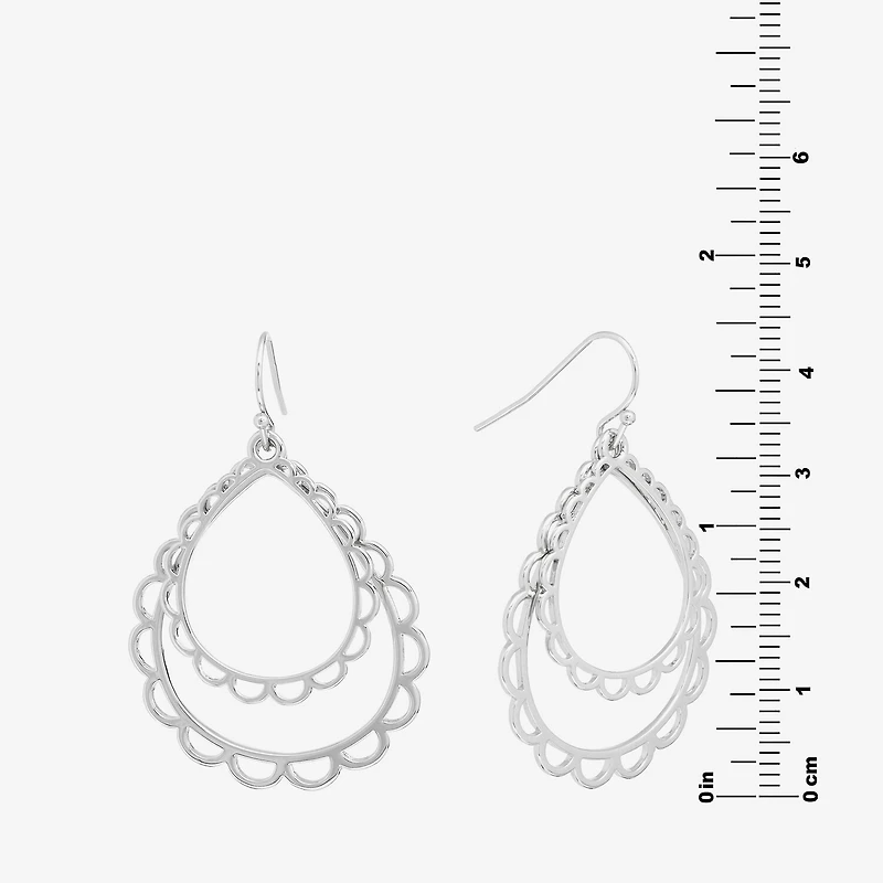 Silver Reflections Scalloped Womens Pure Silver Over Brass Drop Earrings