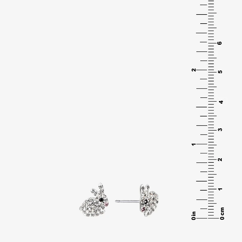 Silver Treasures Bunny Multi Color Crystal Sterling Silver 12.1mm Stud Earrings