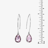 Sparkle Allure Threader Womens Pink Crystal Pure Silver Over Brass Drop Earrings