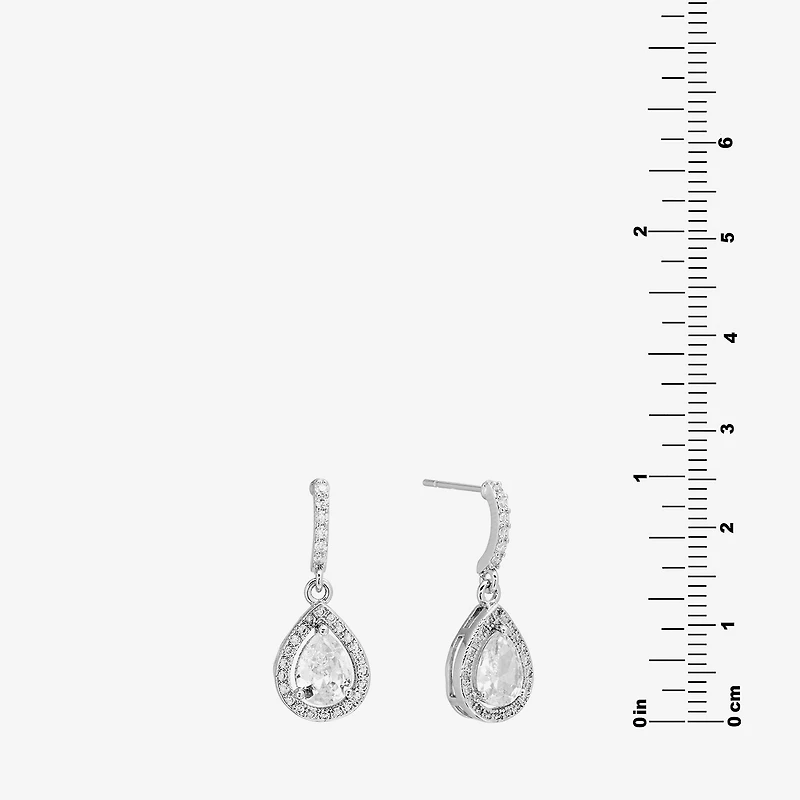 Sparkle Allure Halo Womens Crystal Pure Silver Over Brass Drop Earrings