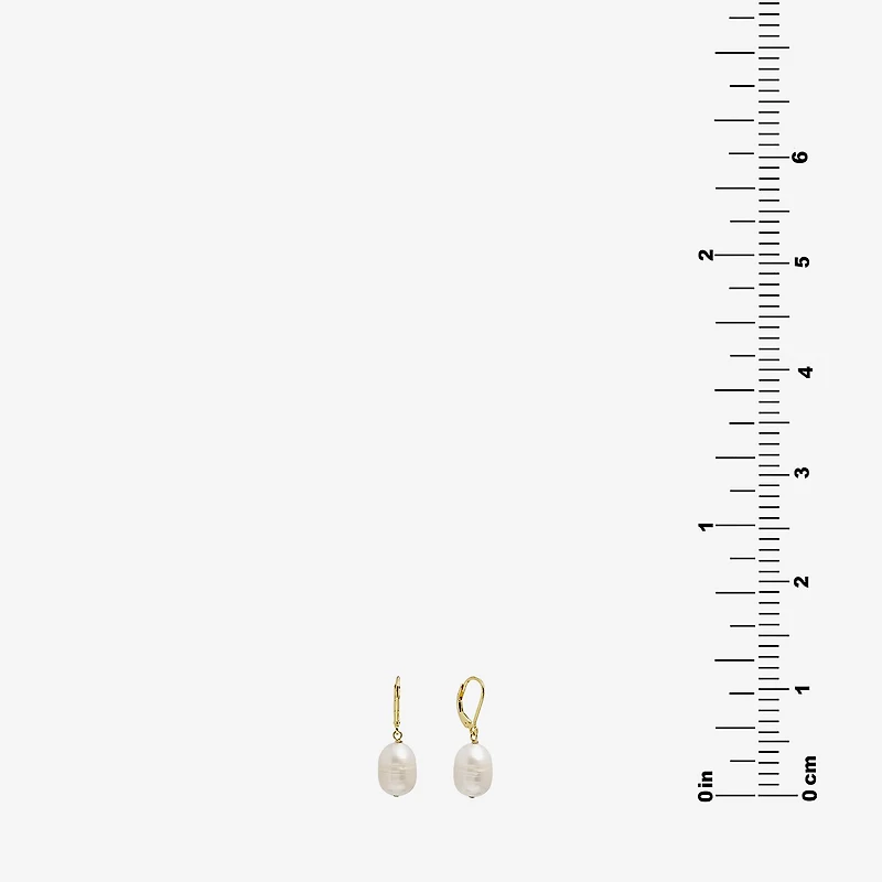 Silver Treasures Womens White Cultured Freshwater Pearl 14K Gold Over Silver Drop Earrings