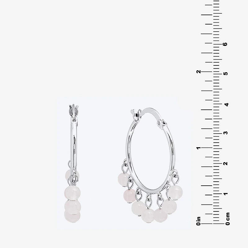 Sparkle Allure Genuine Stone Beaded Womens Pink 32.5mm Hoop Earrings