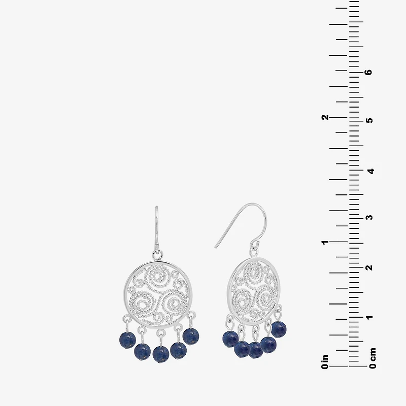 Sparkle Allure Filigree Genuine Stone Beaded Womens Pink Pure Silver Over Brass Drop Earrings