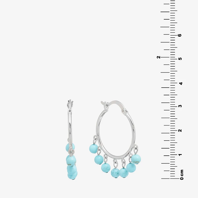 Sparkle Allure Genuine Stone Beaded Womens Pink 32.5mm Hoop Earrings