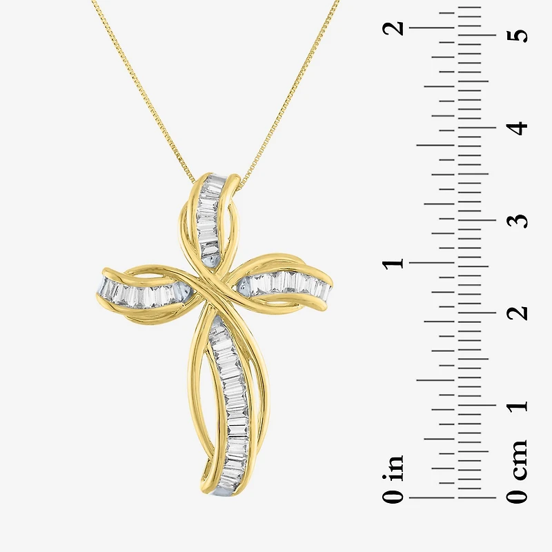 G-H / Si2-I1) Womens 1/ CT. T.W. Lab Grown White Diamond 10K Gold Cross 18 Inch Pendant Necklace