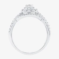 Womens 1/2 CT. T.W. Natural White Diamond 14K Gold Cushion Side Stone Halo Bridal Set