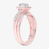 Signature By Modern Bride (G-H / Si1-Si2) Womens 7/8 CT. T.W. Lab Grown White Diamond 10K Gold Side Stone Halo Bridal Set