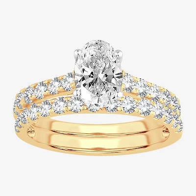 Signature By Modern Bride (H-I / Si1-Si2) Womens 2 CT. T.W. Lab Grown White Diamond 10K Gold Oval Bridal Set