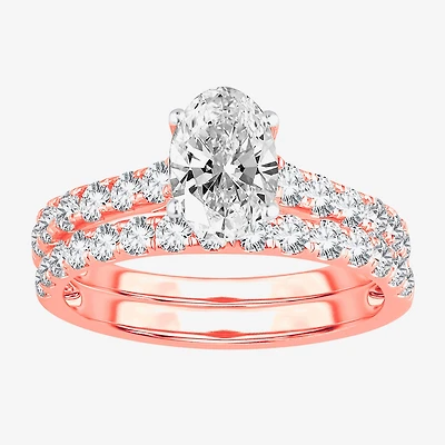 Signature By Modern Bride (H-I / Si1-Si2) Womens 2 CT. T.W. Lab Grown White Diamond 14K Gold Oval Bridal Set