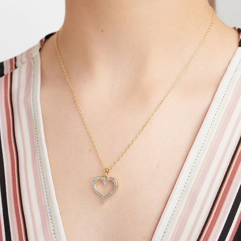 Sparkle Allure Internet Catalog Womens Natural White Diamond Accent 18K Gold Over Brass Heart 18 Inch Pendant Necklace