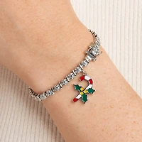 Sparkle Allure Candy Cane Charm Womens Natural White Diamond Accent Pure Silver Over Brass 7.25 Inch Tennis Bracelet