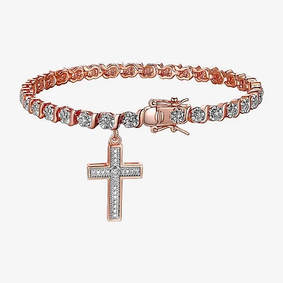 Sparkle Allure Womens Natural Diamond Accent Cross 7.25 Inch Tennis Bracelet