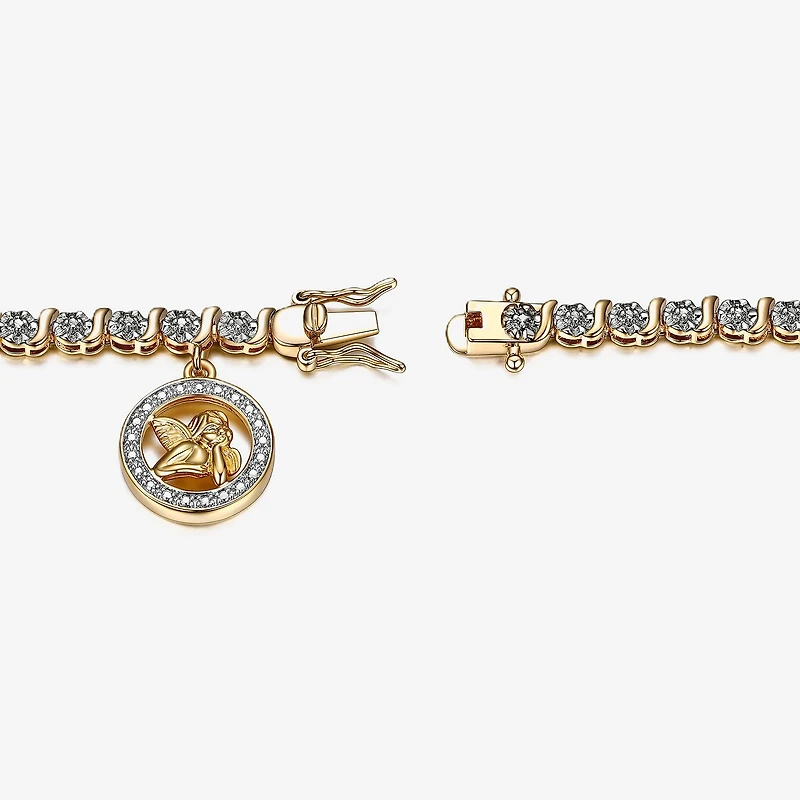 Sparkle Allure 14k Gold Over Bronze Womens Natural Diamond Accent Angel Round 7.25 Inch Tennis Bracelet
