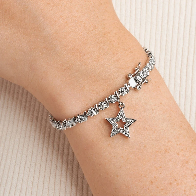 Sparkle Allure Pure Silver Over Bronze Womens Natural Diamond Accent Pure Silver Over Bronze Round Star 7.25 Inch Tennis Bracelet