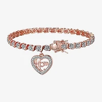 Sparkle Allure Mom Womens Natural Diamond Accent Pure Silver Over Bronze Heart 7.25 Inch Tennis Bracelet