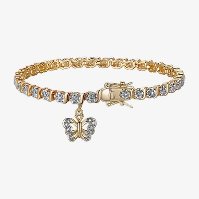 Sparkle Allure 14k Gold Over Bronze Womens Natural Diamond Accent Butterfly Round 7.25 Inch Tennis Bracelet