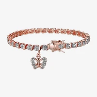 Sparkle Allure 14k Rose Gold Over Bronze Womens Natural Diamond Accent Pure Silver Over Bronze Butterfly Round 7.25 Inch Tennis Bracelet