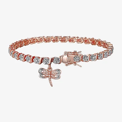 Sparkle Allure Dragonfly 14k Rose Gold Over Bronze Womens Natural Diamond Accent Round 7.25 Inch Tennis Bracelet