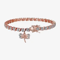 Sparkle Allure Dragonfly 14k Rose Gold Over Bronze Womens Natural Diamond Accent Round 7.25 Inch Tennis Bracelet