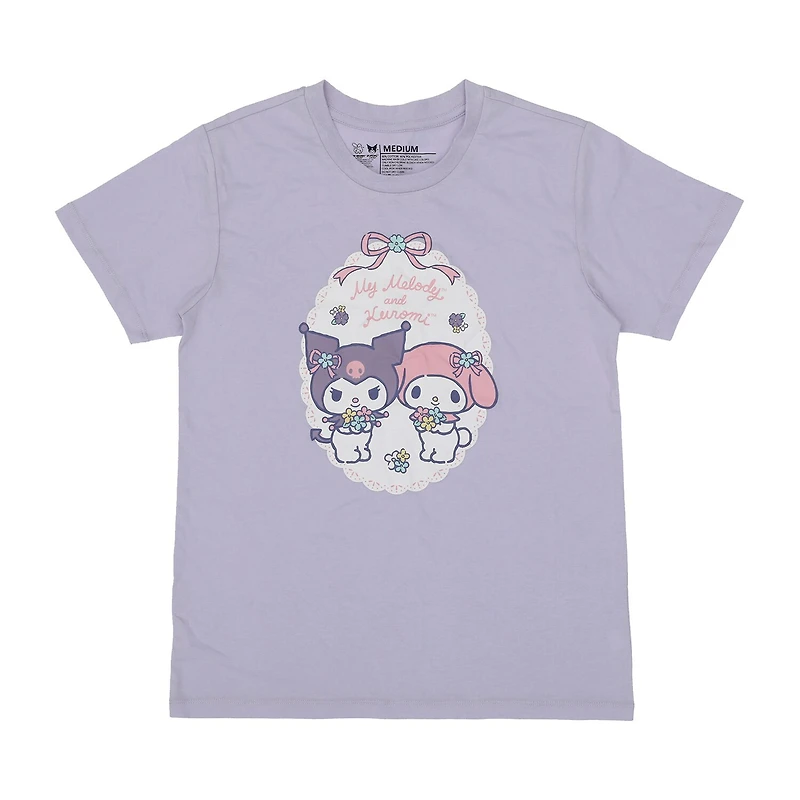 Womens Kuromi Plush Crew Neck Short Sleeve 2-pc. Pajama Set