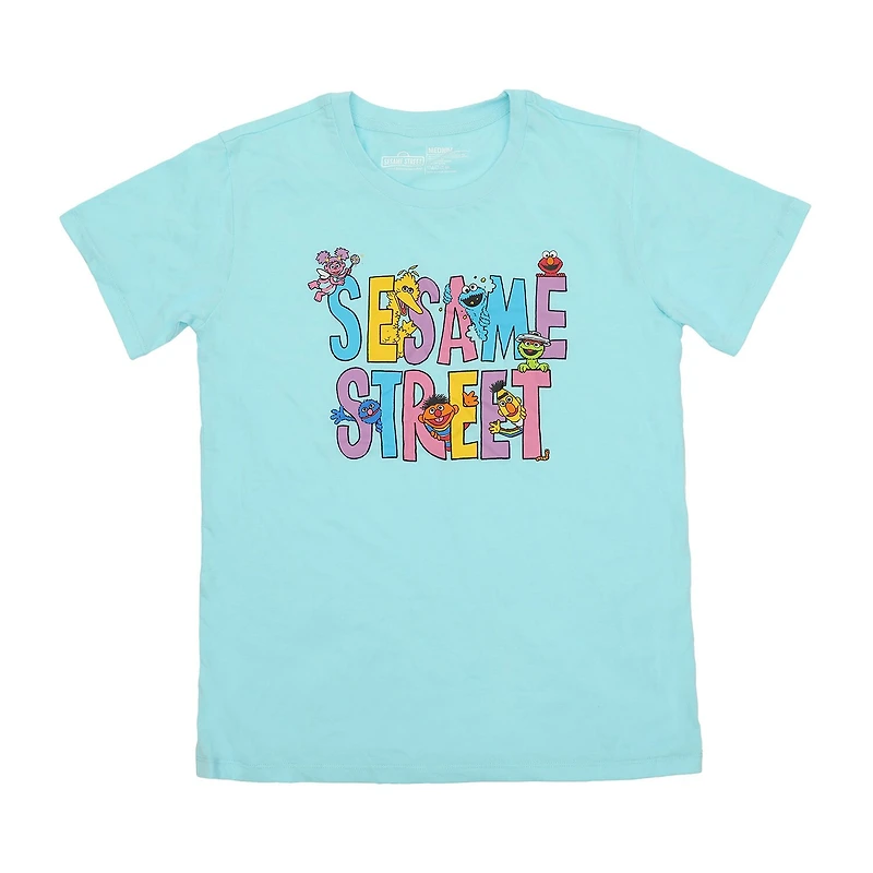 Womens Sesame Street Plush Crew Neck Short Sleeve 2-pc. Pajama Set