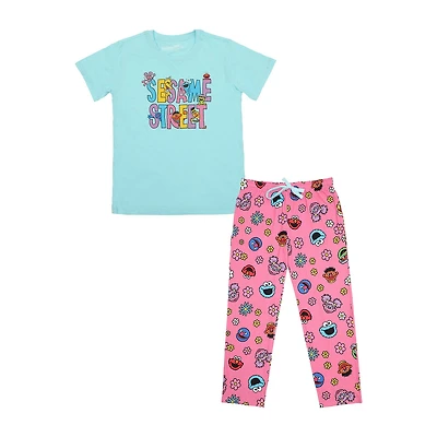 Womens Sesame Street Plush Crew Neck Short Sleeve 2-pc. Pajama Set