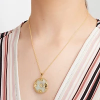 Good Fortune Womens Genuine Green Jade 18K Gold Over Silver Round 18 Inch Pendant Necklace
