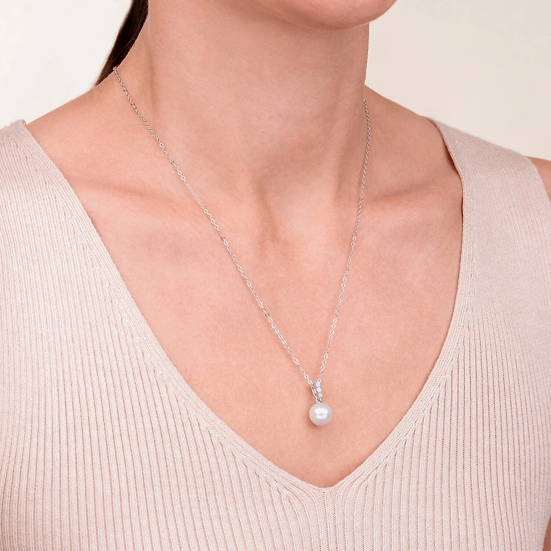Womens Diamond Accent White Cultured Freshwater Pearl Sterling Silver 18 Inch Pendant Necklace